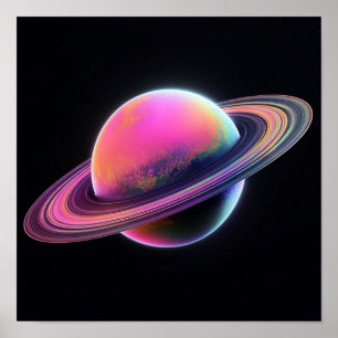 Póster Planeta Nebulosa de Neón: Ilustración Cósmica Surr