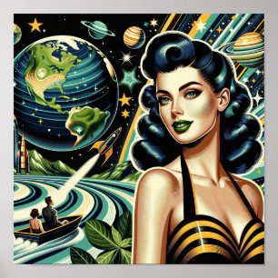 Póster Planeta Retro Pin-Up