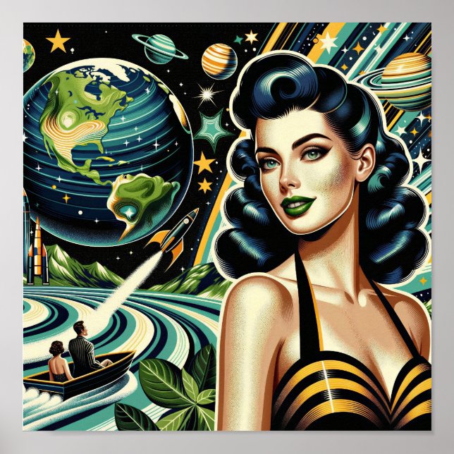 Póster Planeta Retro Pin-Up (Frente)