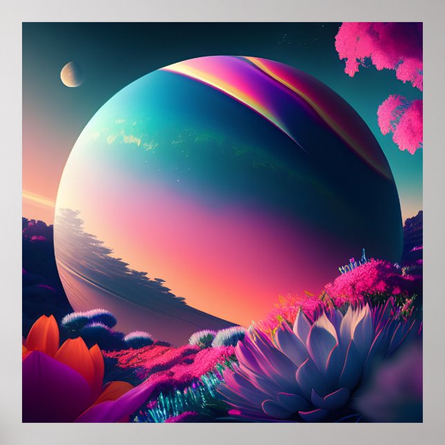 Póster Planeta rodeado de flores (Frente)