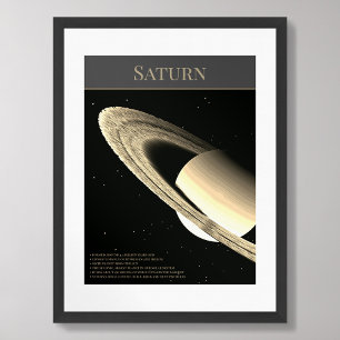 Póster Planeta Saturno con anillos y hechos poster negro
