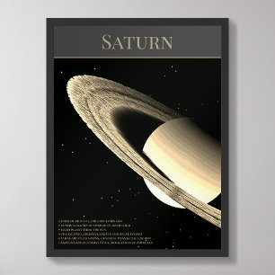 Póster Planeta Saturno con anillos y hechos poster negro