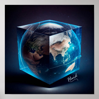 Póster Planeta Tierra en forma de cubo - IA