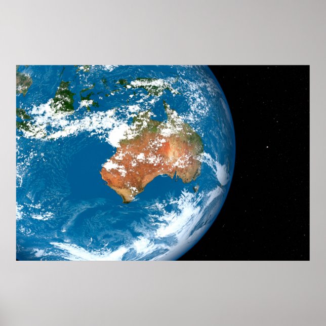 Póster Planeta Tierra Mostrando Nubes Sobre Australia. (Frente)