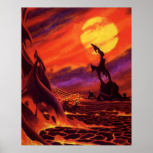 Póster Planeta Volcánico de Ciencia Ficción Vintage con L