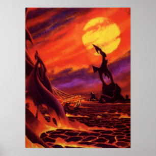 Póster Planeta Volcánico de Ciencia Ficción Vintage con L