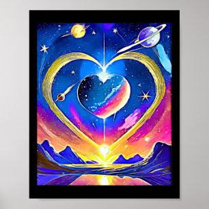 Póster Planetas de San Valentín Estrellas Lunas Amor Astr