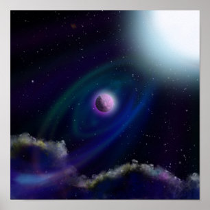 Póster Planetas en pintura digital espacial