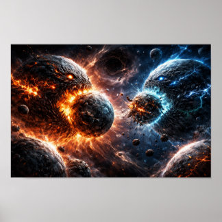 Póster Planetas monstruosos chocando entre sí