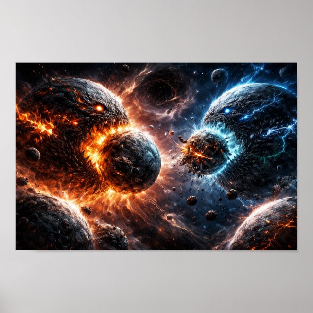 Póster Planetas monstruosos chocando entre sí (Frente)