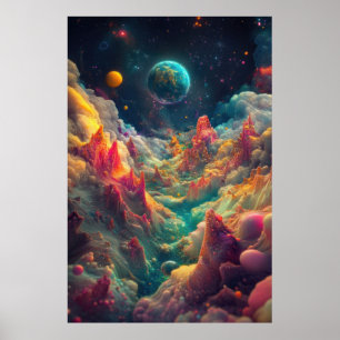 Póster Planetas psicodélicos de un paisaje ajeno
