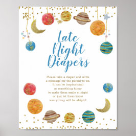 Póster Planets Outer Space Baby Shower Late Night Diapers