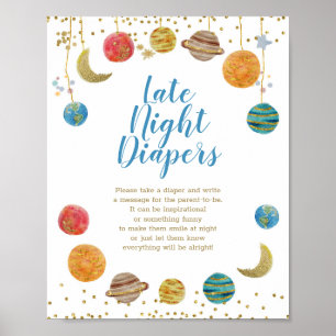 Póster Planets Outer Space Baby Shower Late Night Diapers