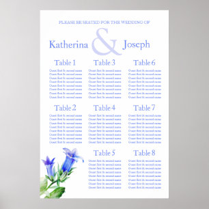 Póster Planificador de Asientos de Boda Azul 1-8