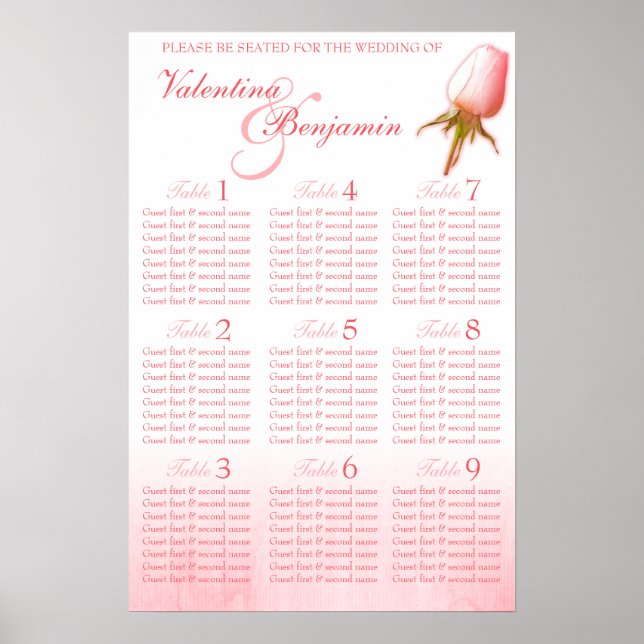 Póster Planificador de Asientos de Boda de Capullo de Ros (Frente)