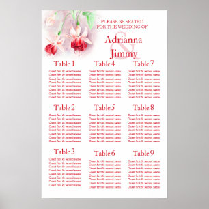 Póster Planificador de Asientos de Boda Rojo Rosa Fucsia