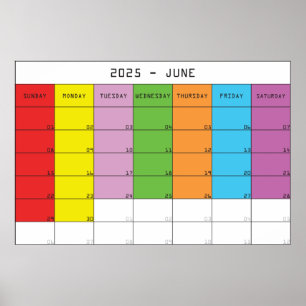 Póster planificador de calendario de días de color de jun