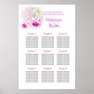 Póster Planificador de mesa de asientos de boda fucsia pú