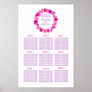 Póster Planificador de mesa de asientos de boda rosa 1-9