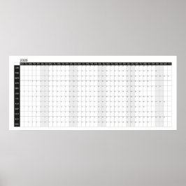 Póster Planificador de pared en negro y blanco 2026
