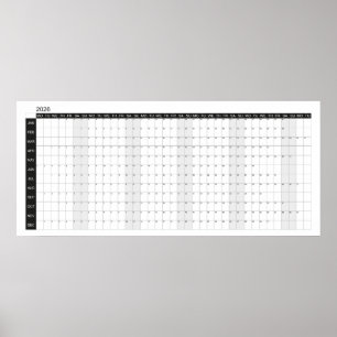 Póster Planificador de pared en negro y blanco 2026