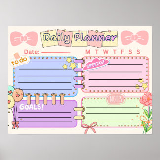 Póster planificador diario kawaii colorido