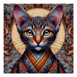 Póster Planificador felino de fantasía ornamentado mítico
