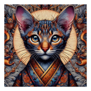 Póster Planificador felino de fantasía ornamentado mítico