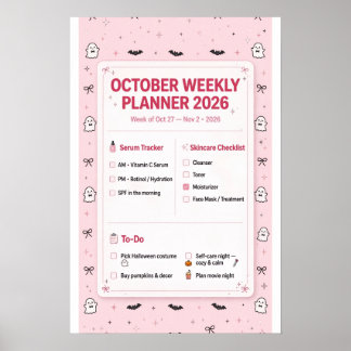 Póster Planificador Semanal de Octubre 2026 Coquette Rosa