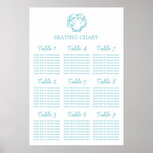 Póster Planner de la mesa de Boda de la concha de clam Aq