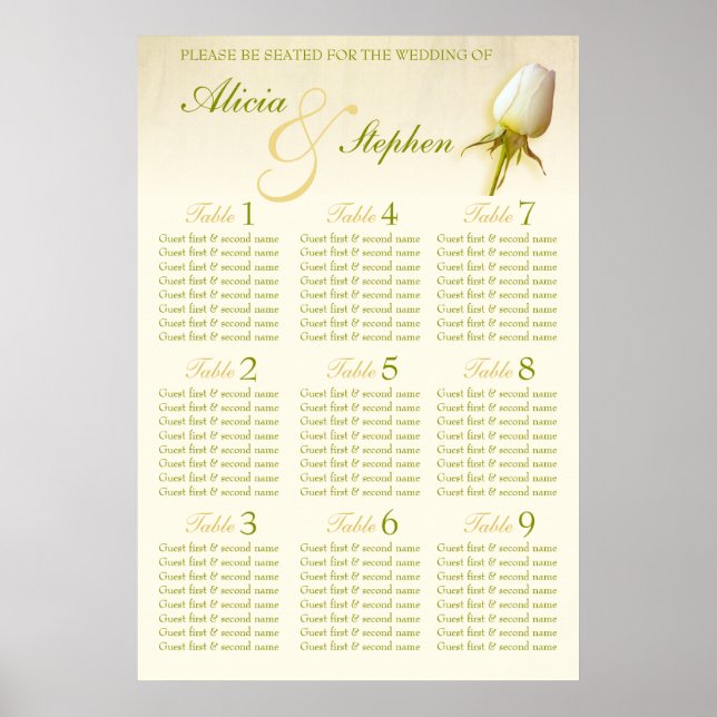 Póster Planner de la mesa de Boda de la cúpula de la rosa (Frente)
