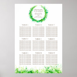 Póster Planner de mesa de Boda de verde 1-9 mesas