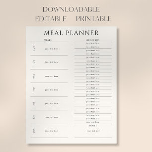 Póster Planner editable de comidas semanales modernas
