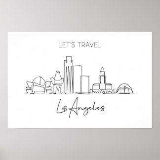 Póster Plano Continuo De Línea Del Skyline De Los Ángeles