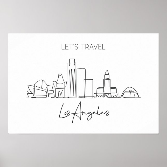 Póster Plano Continuo De Línea Del Skyline De Los Ángeles (Frente)