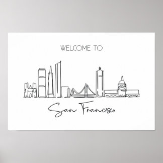 Póster Plano Continuo De Línea Del Skyline De San Francis