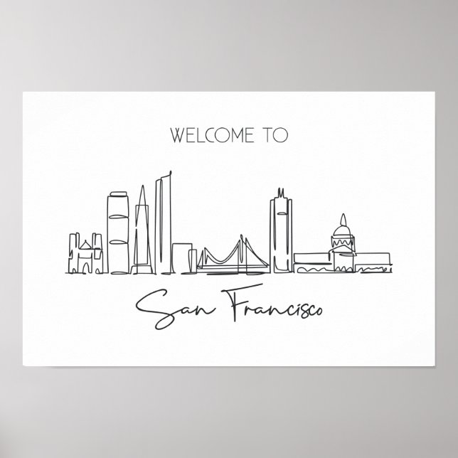 Póster Plano Continuo De Línea Del Skyline De San Francis (Frente)