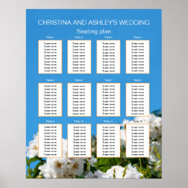 Póster Plano de asientos boda floral de rosa blanca