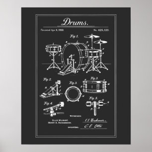 Póster Plano de batería vintage
