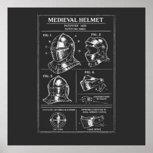 Póster plano de casco medieval