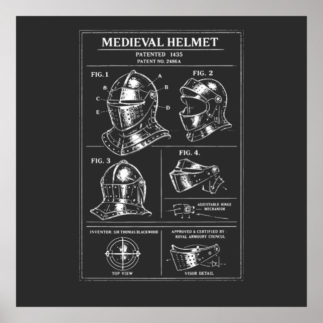 Póster plano de casco medieval (Frente)