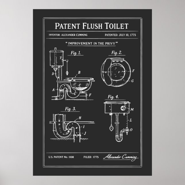 Póster Plano de Inodoro con Cisterna Patentado (Frente)
