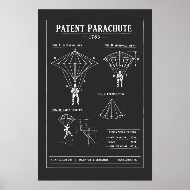 Póster Plano de Paracaídas de Patente (Frente)