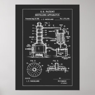 Póster Plano de patente de destilación vintage