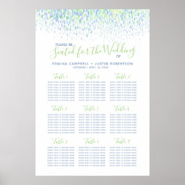 Póster Plano de tabla de boda de acuarela abstracta azul 