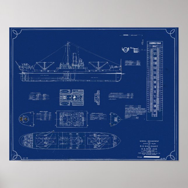 Póster Plano del barco de carga del lago SS War Dance (Frente)
