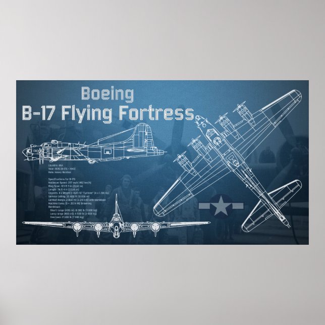Póster Plano general de la fortaleza voladora B-17 (Frente)