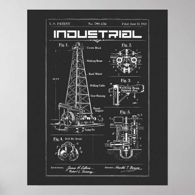 Póster Plano Industrial: Mecánica de Plataformas Petrolíf (Frente)