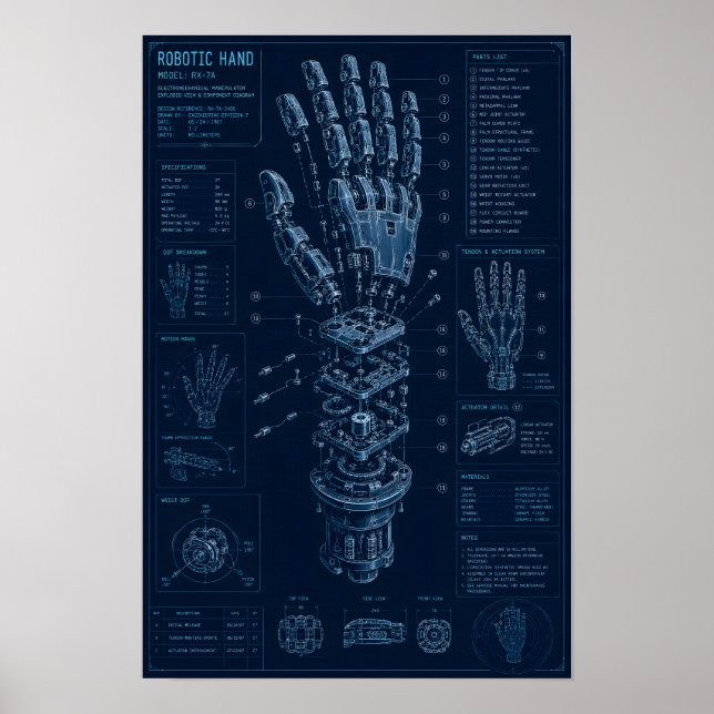 Póster Plano técnico de mano robótica (Frente)