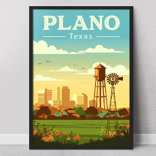 Póster Plano Texas Vintage